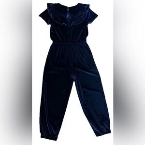 Cat & Jack Girls Velvet Ruffle Romper/ Jumpsuit- Dark Blue Size Large (10/12)